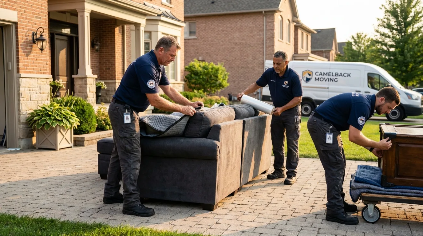 Large estate moving crew wrapping furniture in Farmingdale, NJ
